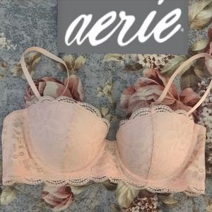 AERIE pink lace padded underwire push up bra 34C